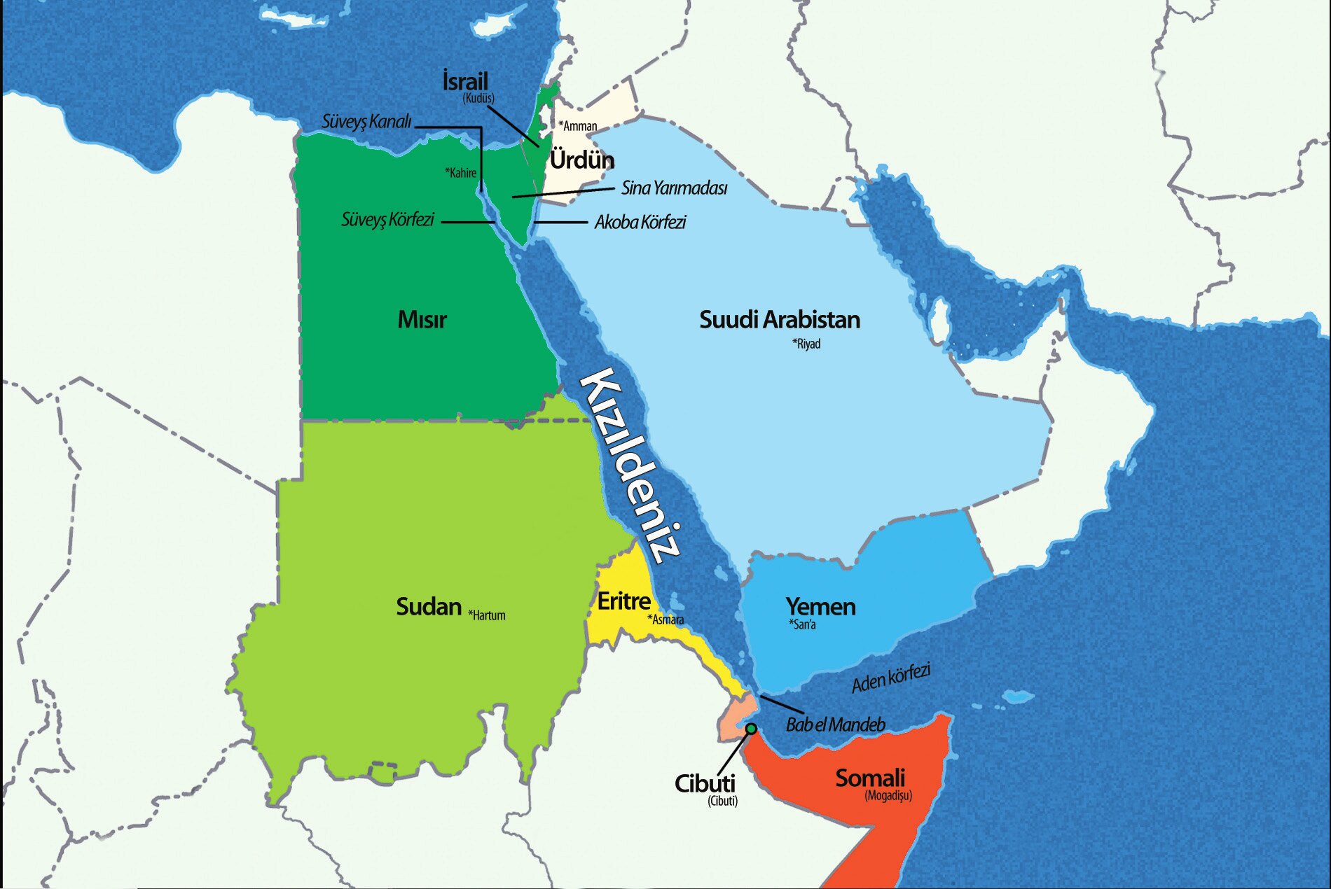 Bab el-Mandeb Boğazı’ndan Kızıldeniz'e açılan rotadaki ülkeler (Şekil: BRIQ, 2024).