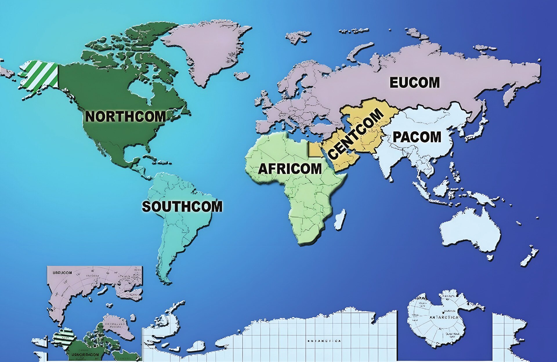 Dünya haritasında AFRICOM ve CENTCOM’un yeri (Fotoğraf: USNI, 2013).