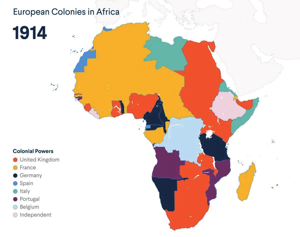 “The economic dependency of the colonies on the metropolis and the westernization of African ruling elites also reinforce the justification of foreign interventions” (Map: bigsiteofhistory.com, n. d.).