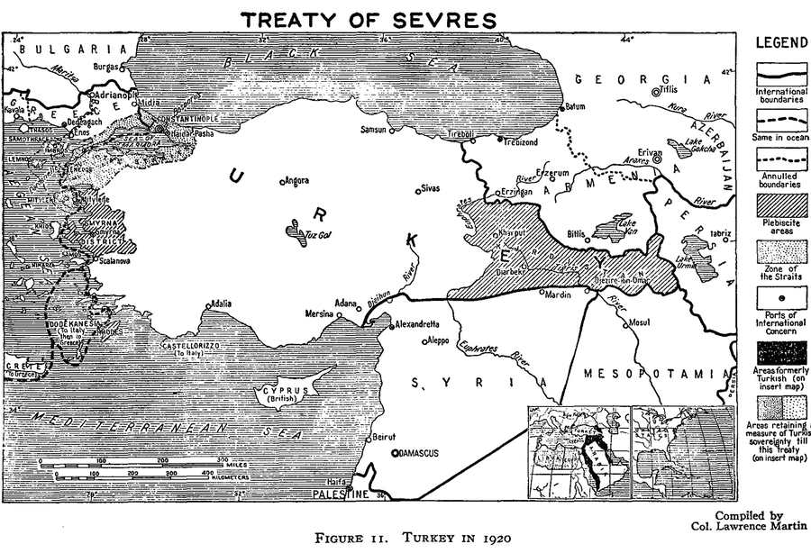 Map of the remaining territories of the Ottoman Empire under the Treaty of Sèvres. (The Williamstown Institute of Politics, 1921)