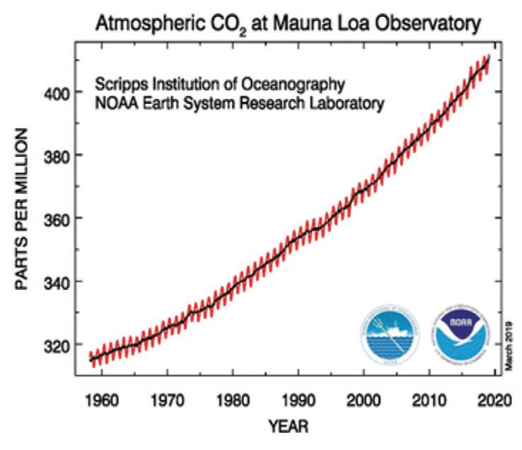 Graphic 1: Atmospheric CO2 concentration in ppm over the years Source: NOAA National Centers for Environmental Information, n.d
