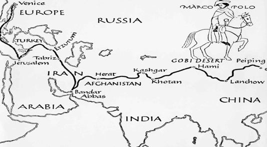 Map showing Marco Polo's route to the Far East. (CGTN, 2017)
