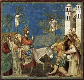 Picture 19. Giotto di Bondone, "Entrance to Jerusalem", 14th century, Scrovegni Chapel, Veneto / Italy. In this painting, two different scenes of the plot are depicted in a single frame with the repetitions of the figures.