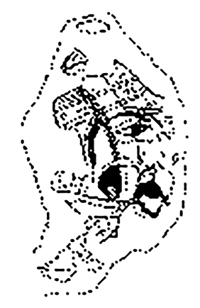 Figure 9. Fragment of wall painting with representation of a warrior in a helmet and high collar