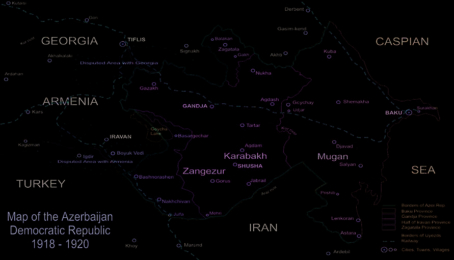 Map of Azerbaijan Democratic Republic, 1918-1920. (Virtual Karabakh website)