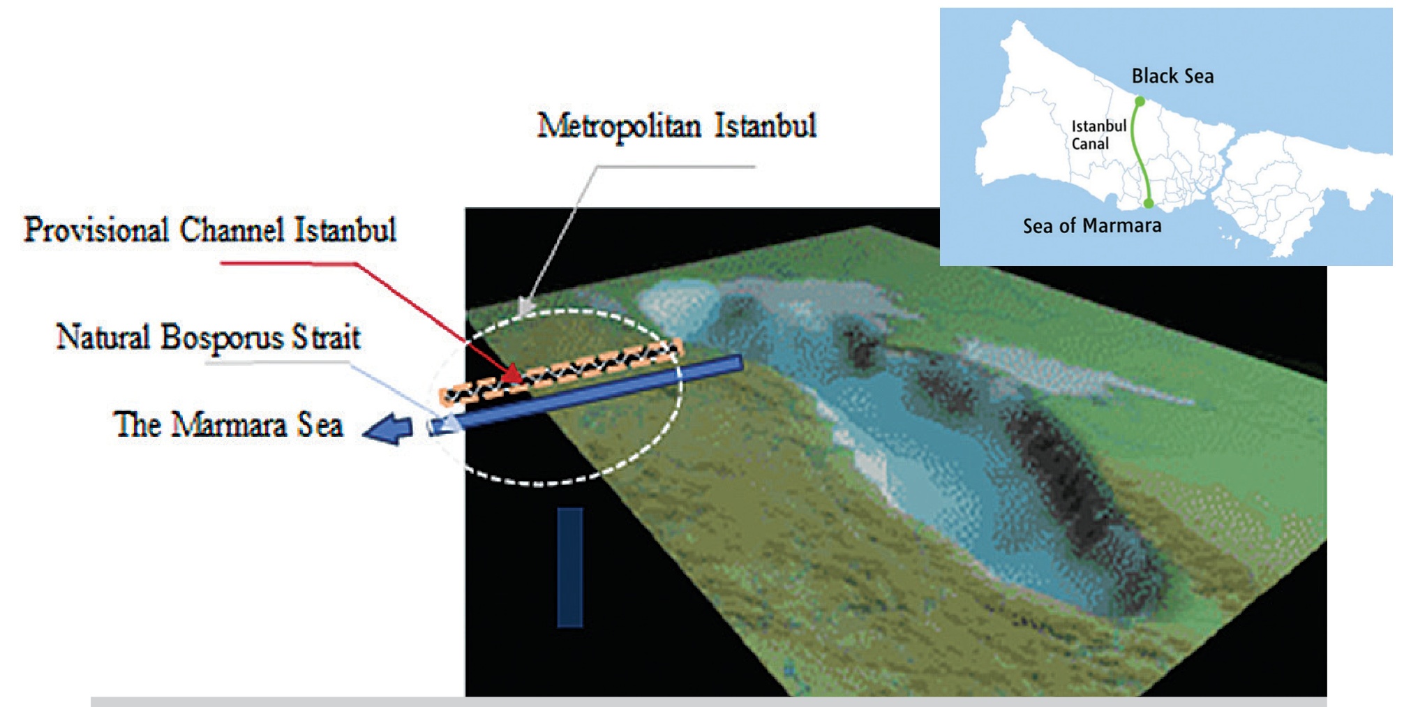 Figure 1: The Black Sea Bathymetry and Provisional Canal Istanbul
