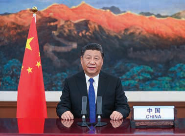 Chinese President Xi Jinping at the 73rd World Health Assembly (WHA) while he promotes global cooperation in the pandemic fight.