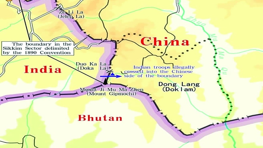 A sketch map of the site of the current standoff between China and India. (Photo via Chinese Foreign Ministry is taken from Xinhua)
