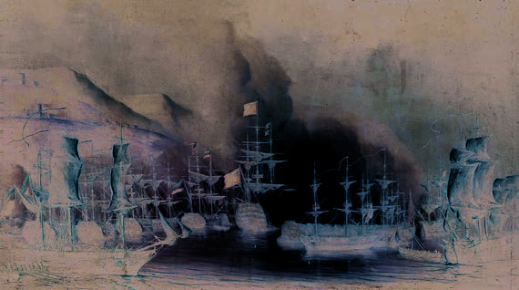Bombardment of Aliers (August 1816), painted by Martinus Schouman. (Wikipedia)