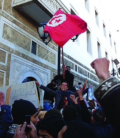 Tunus devrimi sırasında hükümet karşıtı gösteri, 23 Ocak 2011.