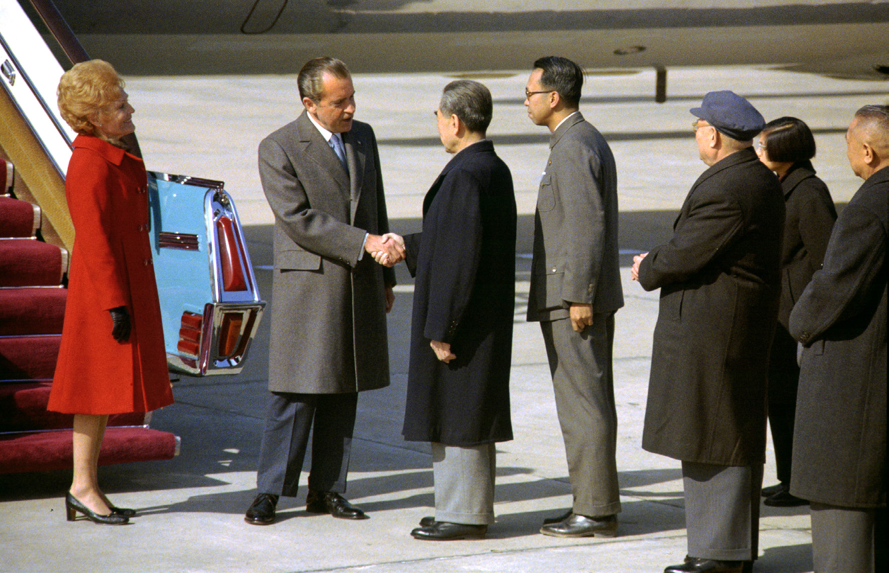 US President Nixon shakes hands with Chinese Premier Zhou Enlai on his visit to China, February 21-28, 1972. (Shou, 2020)
