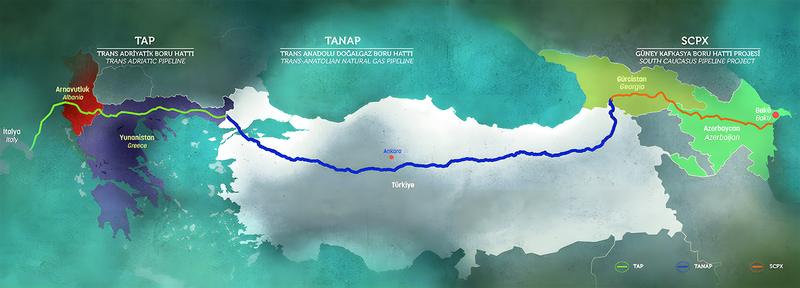 Map of the Trans Anatolian Natural Gas Pipeline Project (TANAP) (Figure: TANAP, 2024).