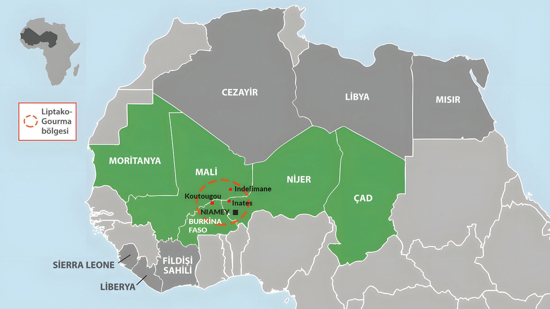 Liptako-Gourma where the borders of Mali, Burkina Faso and Niger intersect and where terrorist attacks are intense (Map: ISS, 2020).