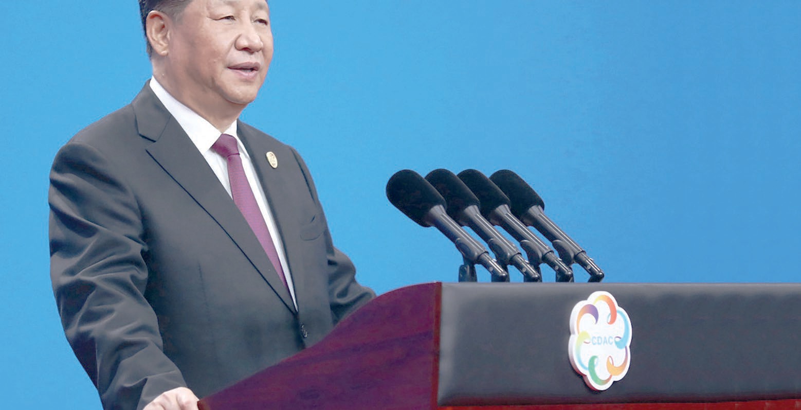 Çin Devlet Başkanı Xi Jinping Çin Ulusal Kongre Merkezi’ndeki Asya Medeniyetler Diyaloğu Konferansı açılış töreninde konuştu, 15 Mayıs 2019. (Xinhua, 2019)