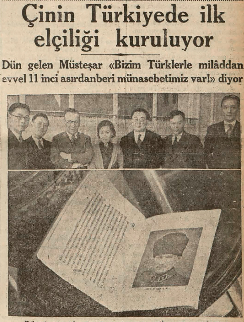 Çin’in Türkiye’deki İlk Elçiliğinin Çalışanları. (Cumhuriyet Gazetesi, 11 Haziran 1935)