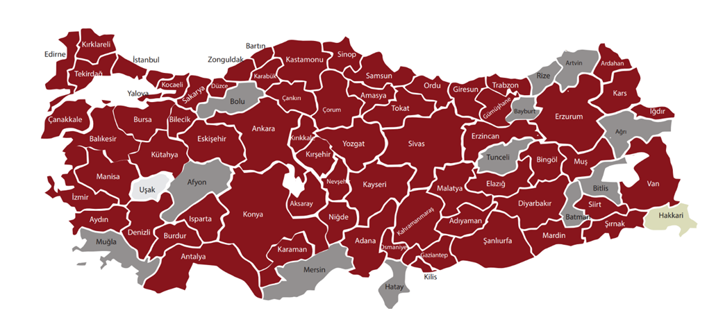 Şekil 10. Türkiye`de 2019 Yılında 50 PM10 µg/m3 Aşımları 2019. [https://www.tmmob.org.tr/sites/default/files/2019.pdf]