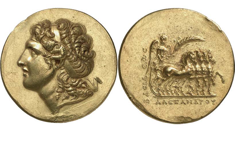 Büyük İskender, Abukir'de bulunan altın para (Berlin Ulusal Müzesi)