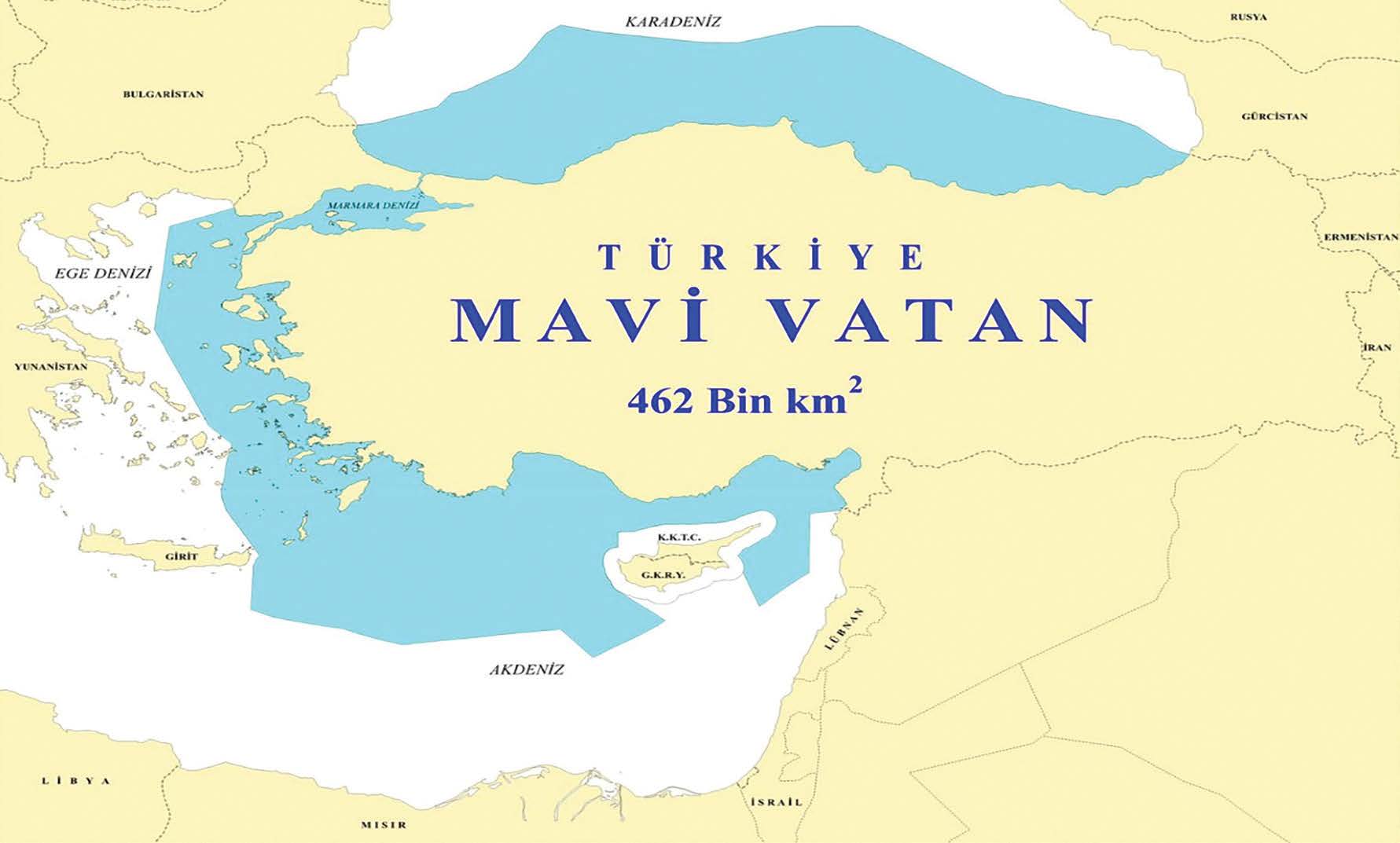 The map of Blue Homeland is prepared by resigned RADM Cihat Yaycı. This map is shared here by the courtesy of Mr. Yaycı.