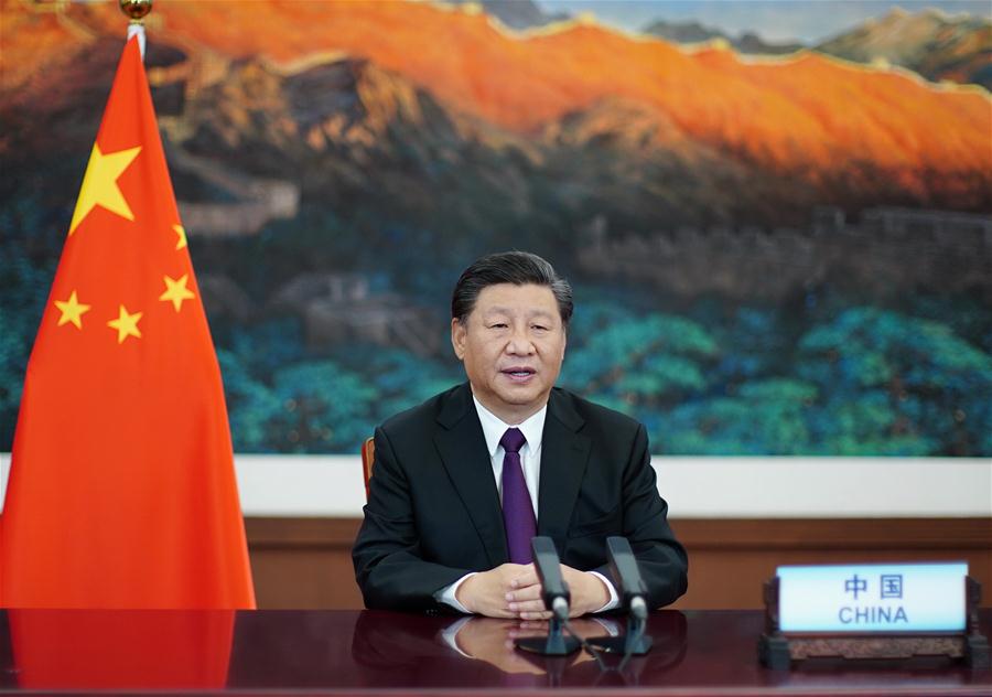 Çin Halk Cumhuriyeti Cumhurbaşkanı Xi Jinping, 30 Eylül 2020'de video aracılığıyla Birleşmiş Milletler Biyoçeşitlilik Zirvesi'nde konuştu. (Ju Peng/Xinhua)